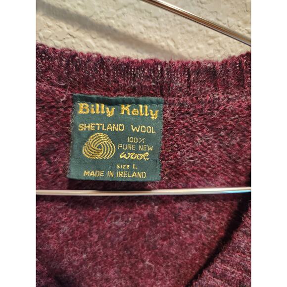 Billy Kelly Shetland Wool Vest‎ Mens L Burgundy Striped Made in Ireland Vintage - Picture 5 of 6